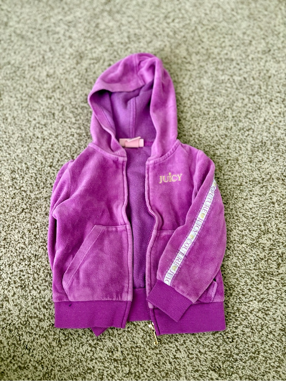 Juicy Couture Girls Purple Velour Zip-Up Hoodie